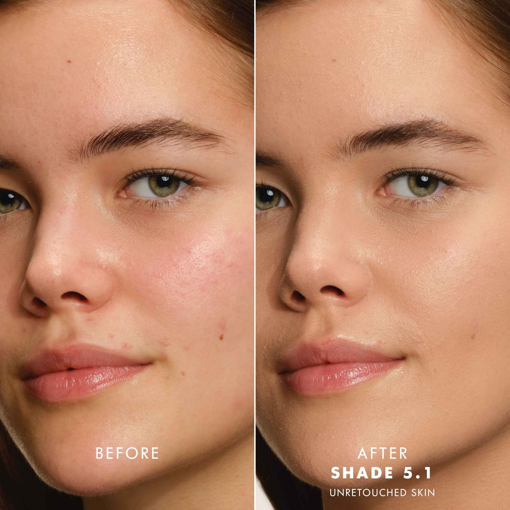 Before and After of the newly enhanced Armani beauty LUMINOUS SILK FOUNDATION
