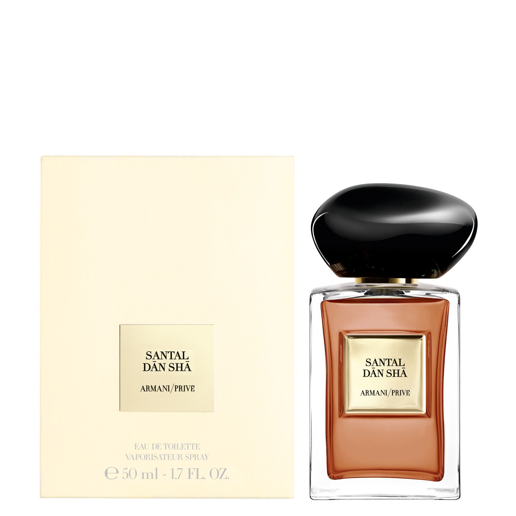 Armani/Prive Les Eaux Santal Dān Shā bottle and packaging, presented with refined minimalism and signature elegance.